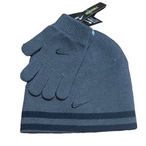 Nike Boys Reversible Winter Hat and Glove Set Gray and Black - NWT- Size Youth